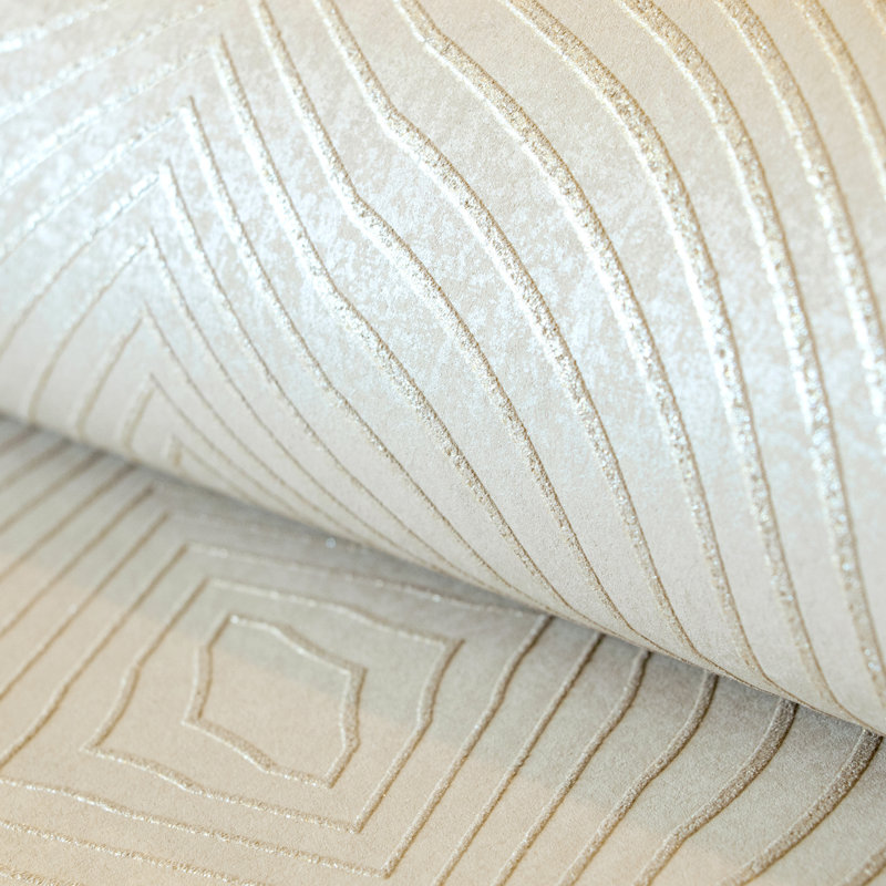 Slow Living 3D Embossed Glitter Geometric Wallpaper Roll, Sand Gold