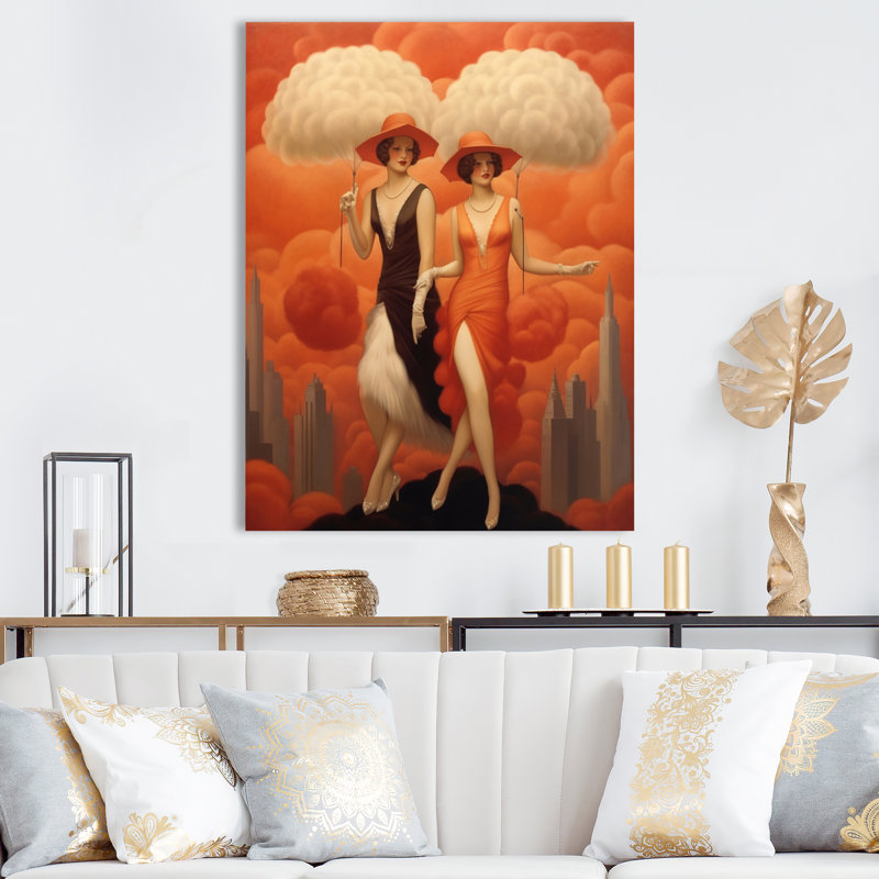 Danseurs art déco cosmopolites, H 44 po x l 34 po x P 1,5 po, Toile tendue