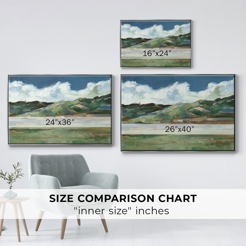 Western Sky I, H 27 po x l 41 po x P 2 po, Toile avec cadre argenté