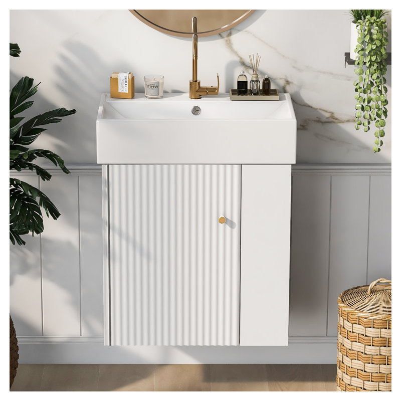 21.6-inch Modern Floating Bathroom Vanity with Ceramic Basin - Space-Saving Design with Soft Close Door for Small Bathrooms