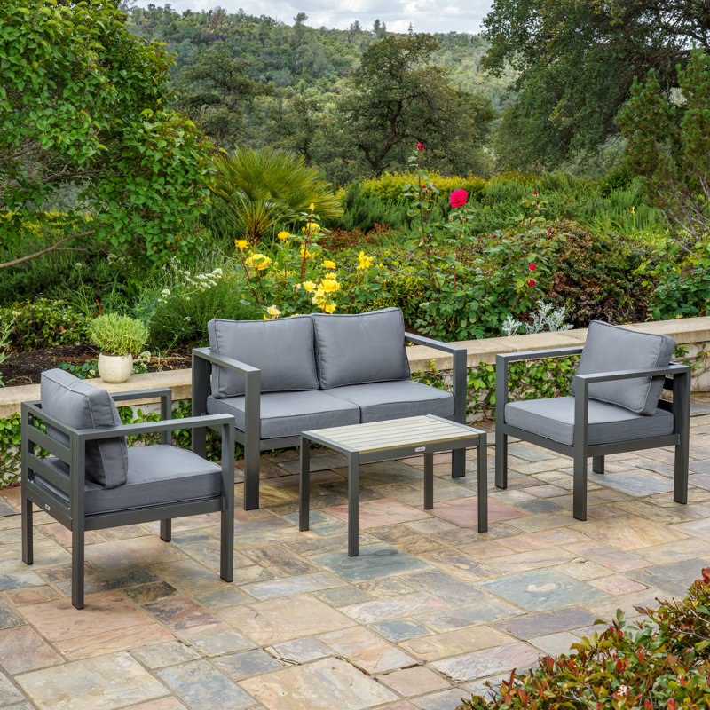 Lakeview Modern 4-Piece Conversation Set, Dark Grey