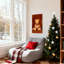 Ours en peluche de Noël tenant un cadeau avec des décorations de Noël, ensemble de 3 impressions sur toile-488701403