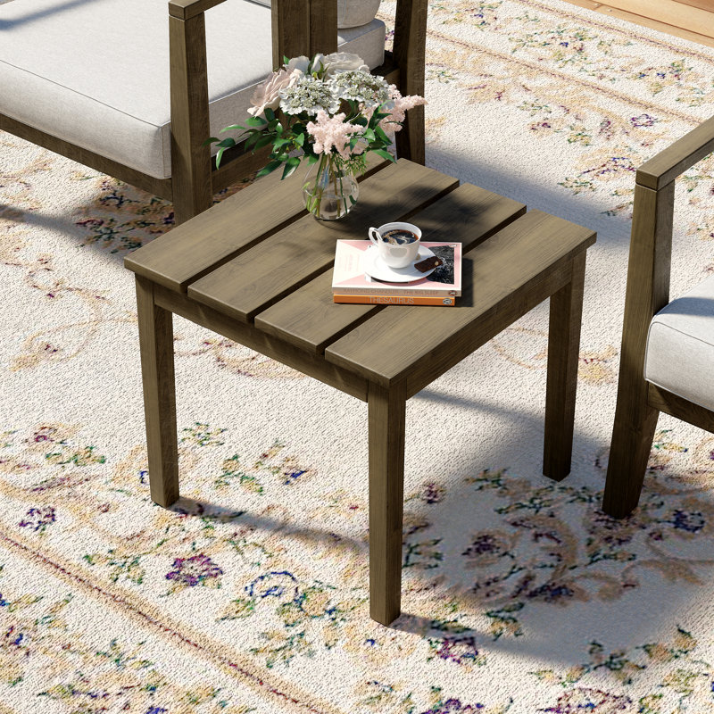 Outdoor 20.6" W Modern Solid Wood Teak Side Table, Brown