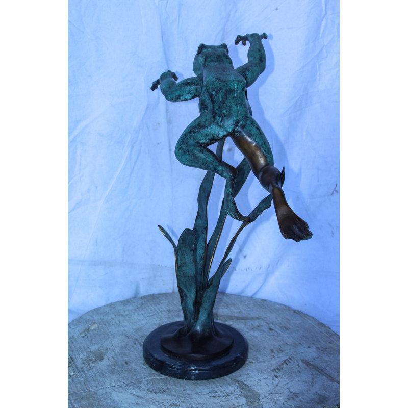 Nifao Collection Frog Leaping Over Grass Bronze Statue 23" x 11" x 24"H