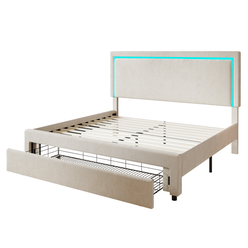 Caniya Upholstered Platform Storage Bed, Full, Beige