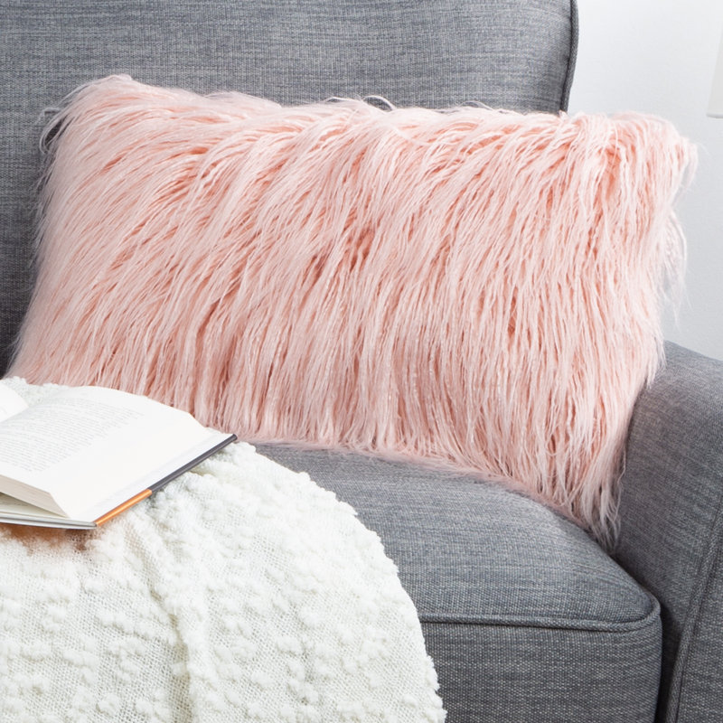 BUND163 12x20 Plush Lumbar Faux Fur Pillows – 2-Pack Decorative Pillow Insert and Shag Cover Set for Bedroom, Living Room, or Office