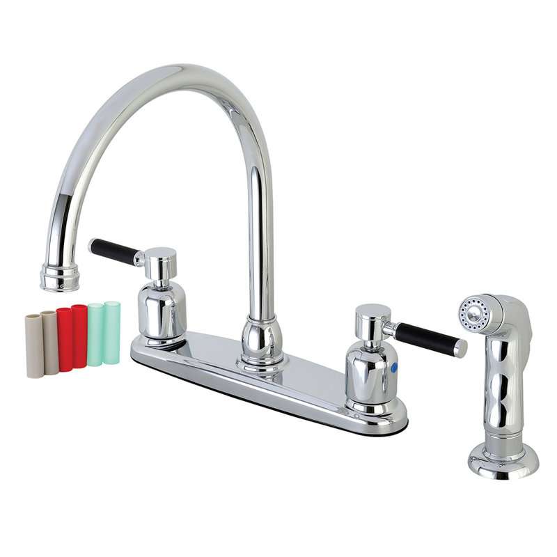 Kingston Brass Kaiser Two-Handle 4-Hole 8" Centerset Kitchen Faucet with Side Sprayer, Polished Chrome