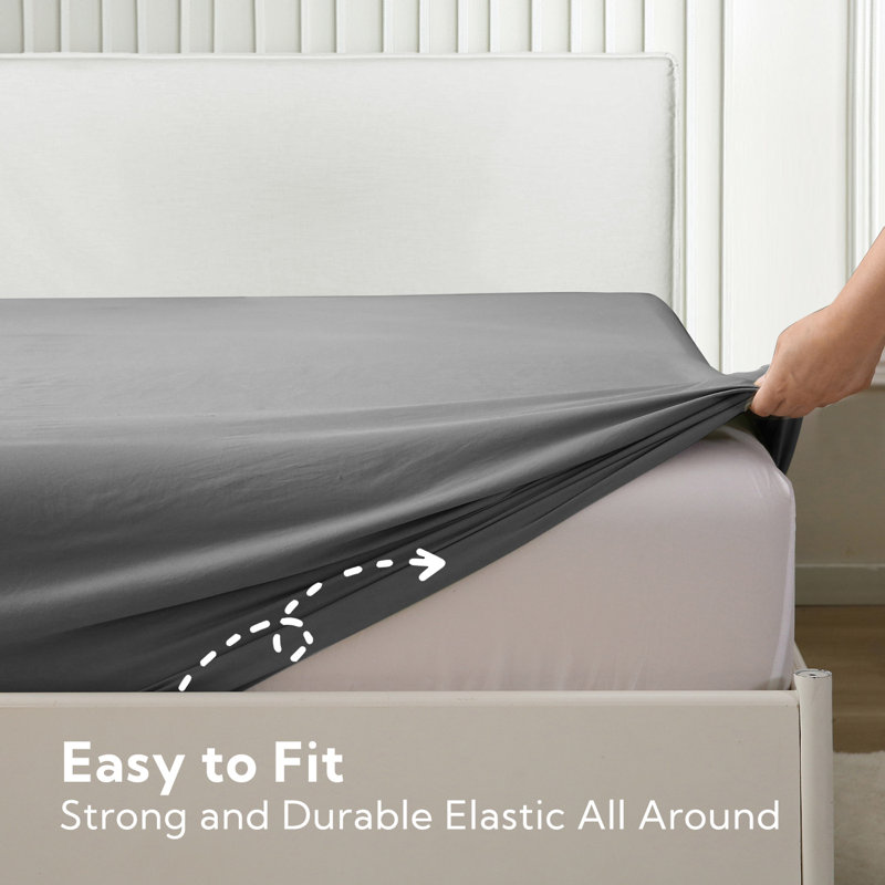 Solayne 1800 Series 22 Inch Deep Microfiber Fitted Sheet, Gray, Queen Fitted Sheet