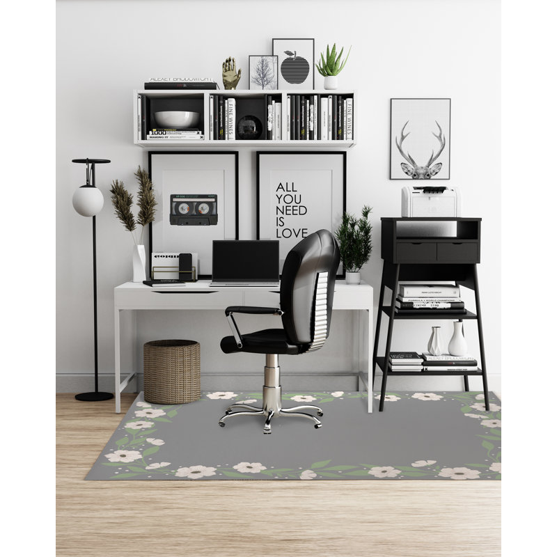 Summertime Square Low Pile Carpet Straight Rectangular Chair Mat, 5' W x 7' D, Gray/Green