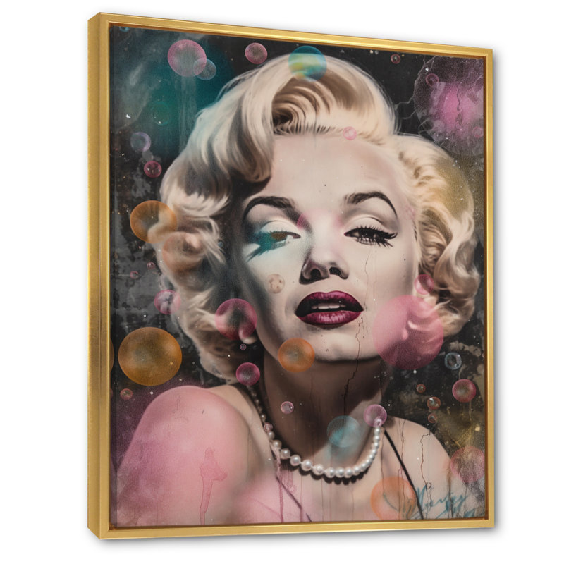 Rétro Marilyn Manroe sur toile, Cadre flottant doré, H 40 po x l 30 po x P 1,5 po