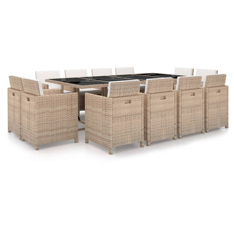Roloff Rectangular 12 - Person Dining Set with Cushions, Beige