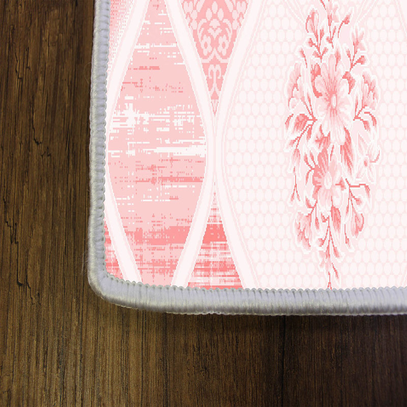Tapis géométrique tissé à la machine à motif géométrique rose en coton, Rectangle 2 pi 7 po x 3 pi 11 po
