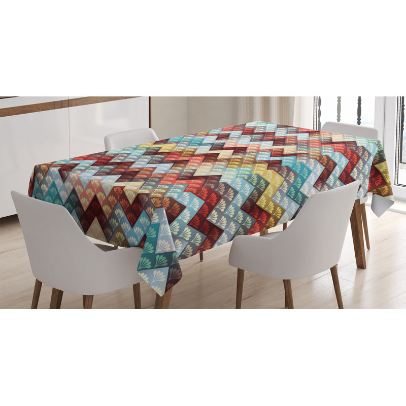 Nappe ambesonne à chevrons, motifs à chevrons répétitifs remplis de motifs de texture florale baroque, housse de table rectangulaire pour décoration de cuisine de salle à manger, 52 po x 70 po, multicolore