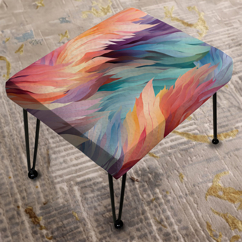 Plumes ikat éthéré pêche et vertes - Repose-pieds rectangulaire abstrait