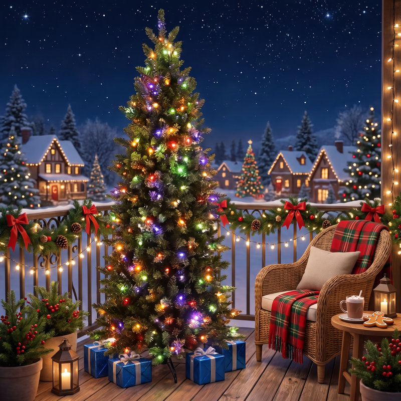 Sapin de Noël fin de 1,80 m (pas un sapin crayon) - Sapin artificiel mince avec lumières DEL multicolores, 957 extrémités de branches et embouts de protection pour les pieds