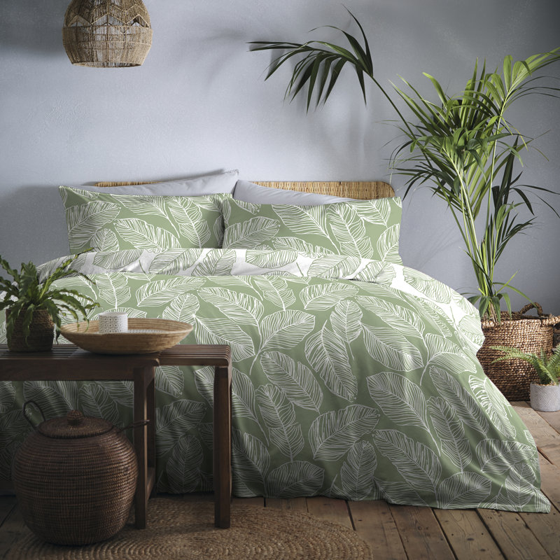 Matteo Polyester Floral Duvet Cover Set with Pillowcases, Green, Double - 2 Standard Pillowcases