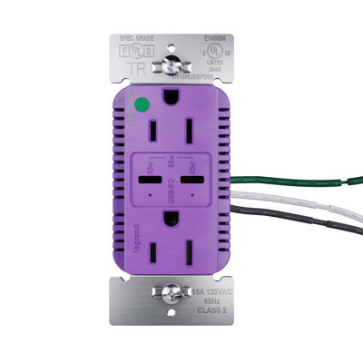 Legrand 15A Tamper Resistant 65W Hospital Grade Power Delivery USB Type C Duplex Outlet Purple