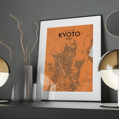 Kyoto City Map In Orange - No Frame Print