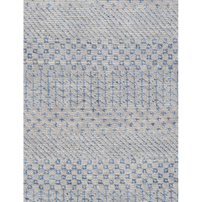 Hand-Knotted Wool/Silk Gray Area Rug, Rectangle 10' x 14', Blue/Silver