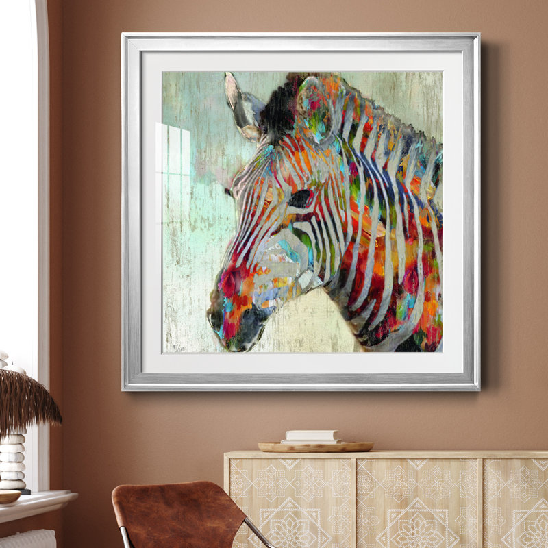 Zèbre - Cadre photo, impression sur papier, Papier avec cadre argenté, H 30,5 po x l 30,5 po x P 1,5 po