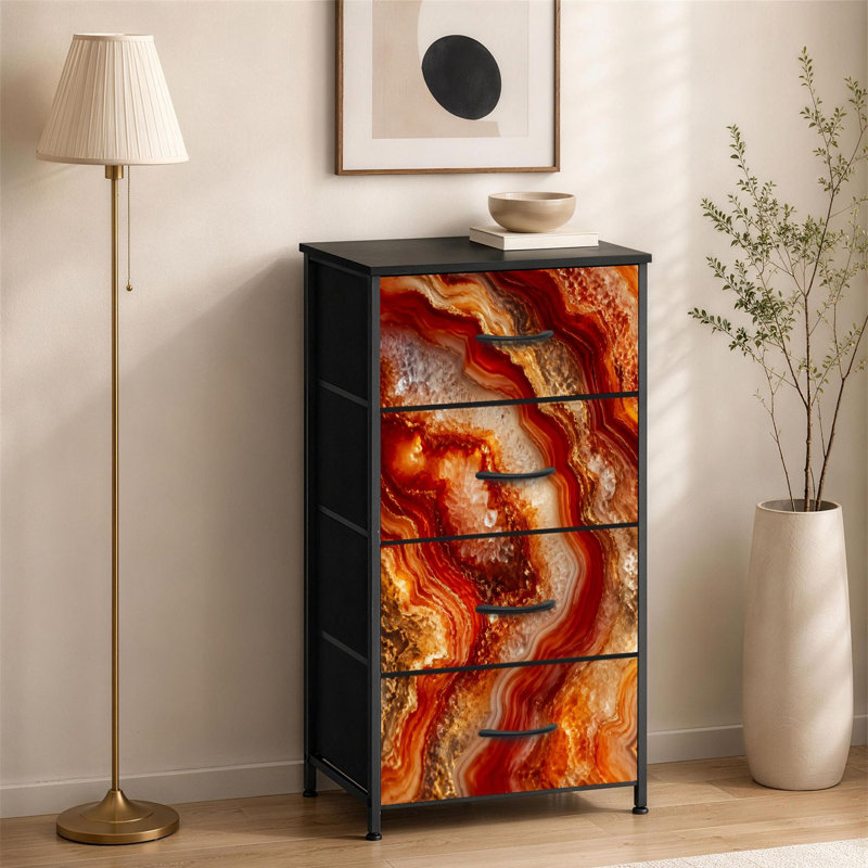 Commode 4 tiroirs pour la chambre à coucher Abat-jour en agate abstraite pierre rouge et cristal de cristal