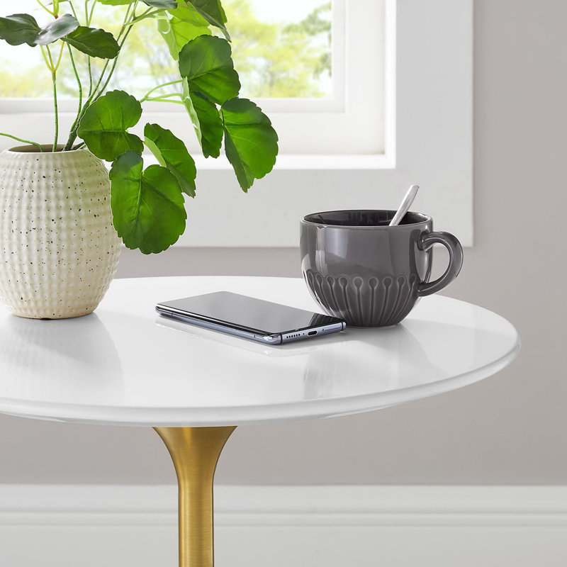 Modway Lippa Round Side Table, White, Gold