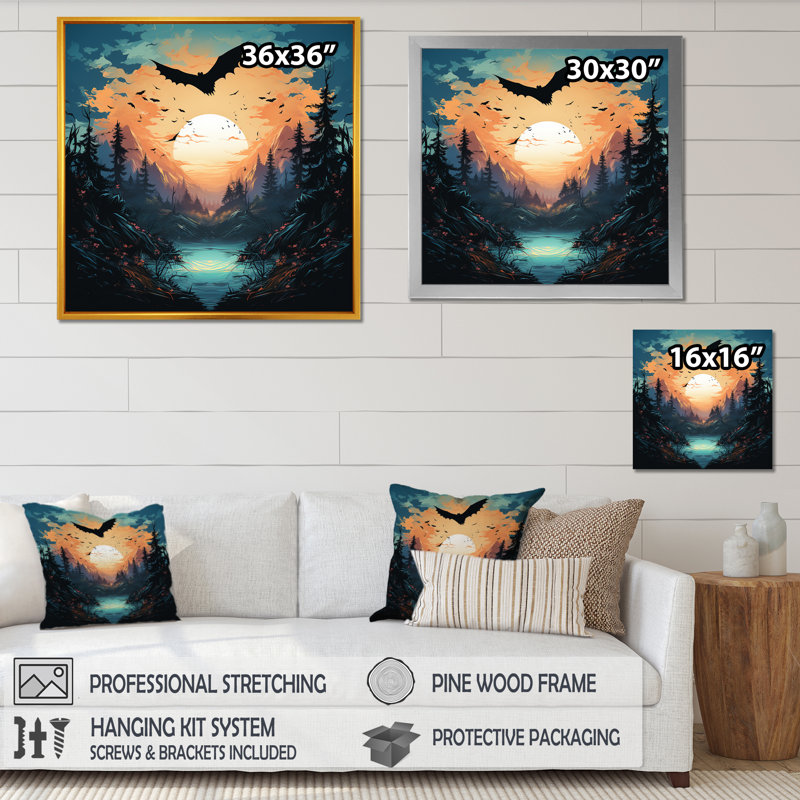 Mystic Bat Nightfall I - Animal Bat, Cadre flottant blanc, H 16 po x l 16 po x P 1 po