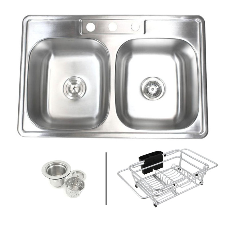 33.125'' L Drop-In Double Bowl Stainless Steel Kitchen Sink