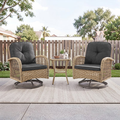 Baecher 2 - Person Boho-Style Wicker Patio Conversation Set With Swivel & Glider Chairs and Glass-Top Table