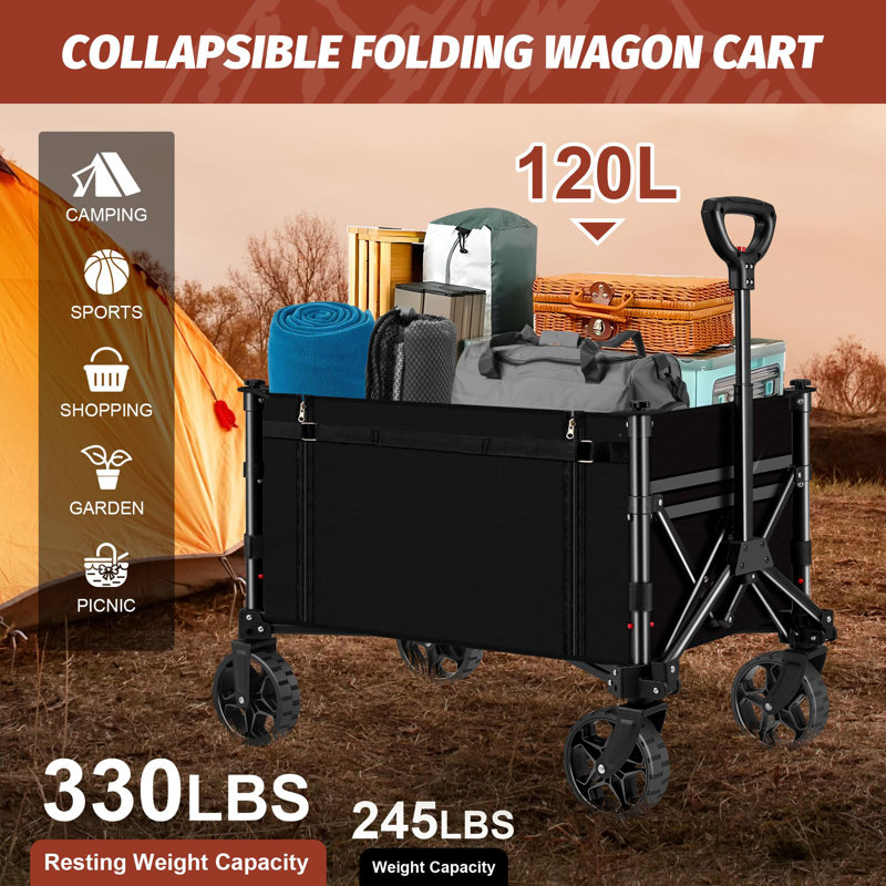 Chariot utilitaire pliable avec roulettes, Noir