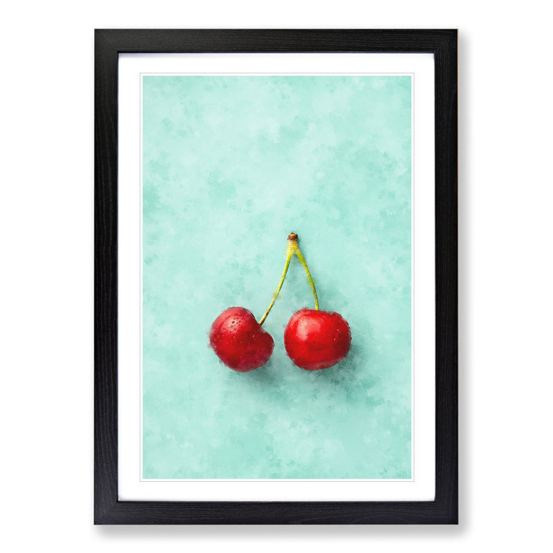Two Cherries - Framed Print, Black Framed, 36cm H x 27cm W x 2cm D