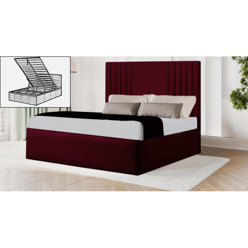 Quatrina Upholstered Ottoman Storage Bed, Small Double (4'), Burgundy