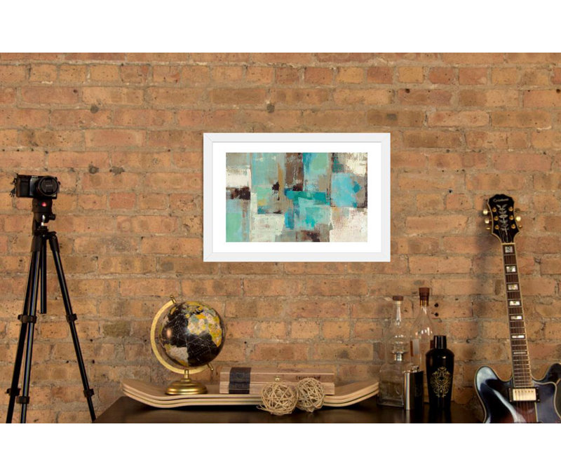 « Teal and Aqua Reflections #2 » par Silvia Vassileva, reproduction, Papier encadré blanc, H 24 po x l 32 po x P 1 po