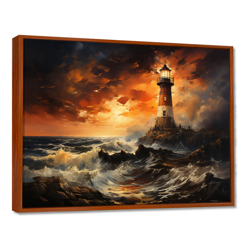 Phare du Danemark, lueur - art mural Danemark, H 30 po x l 40 po x P 1,5 po, Cadre flottant brun