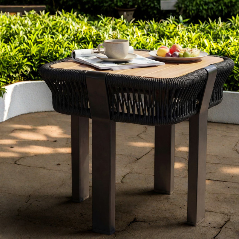 Tables de patio robustes, structure métallique en bois d'acacia, extérieur compact et moderne