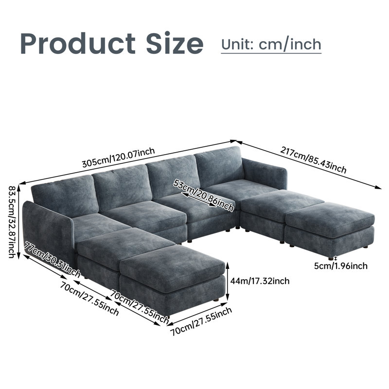 Blue 5 to 9 Seater Modular Storage Sofa, 8 seat