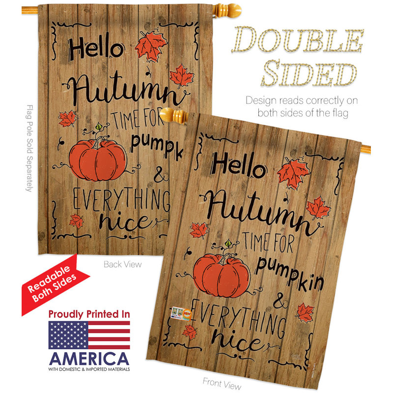 Drapeau de maison 40 po x 28 po Hello Autumn Time For Pumpkin