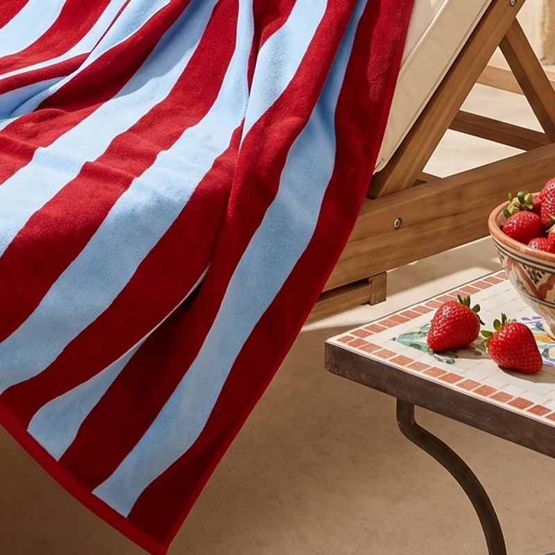 Organic Cotton Striped Beach Towel, Red/Blue Striped