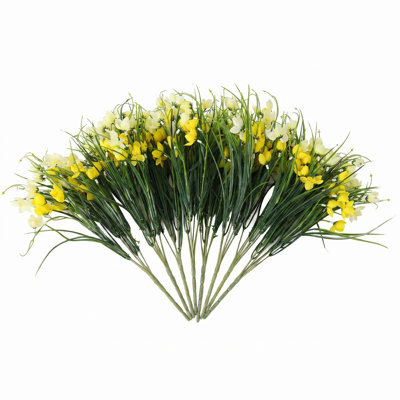 8 paquets de fleurs artificielles pour l'extérieur d'intérieur, 14,96 po, résistant aux rayons UV, magnolia, tiges florales avec de l'herbe pour fenêtre, jardin, porche, décoration de la maison