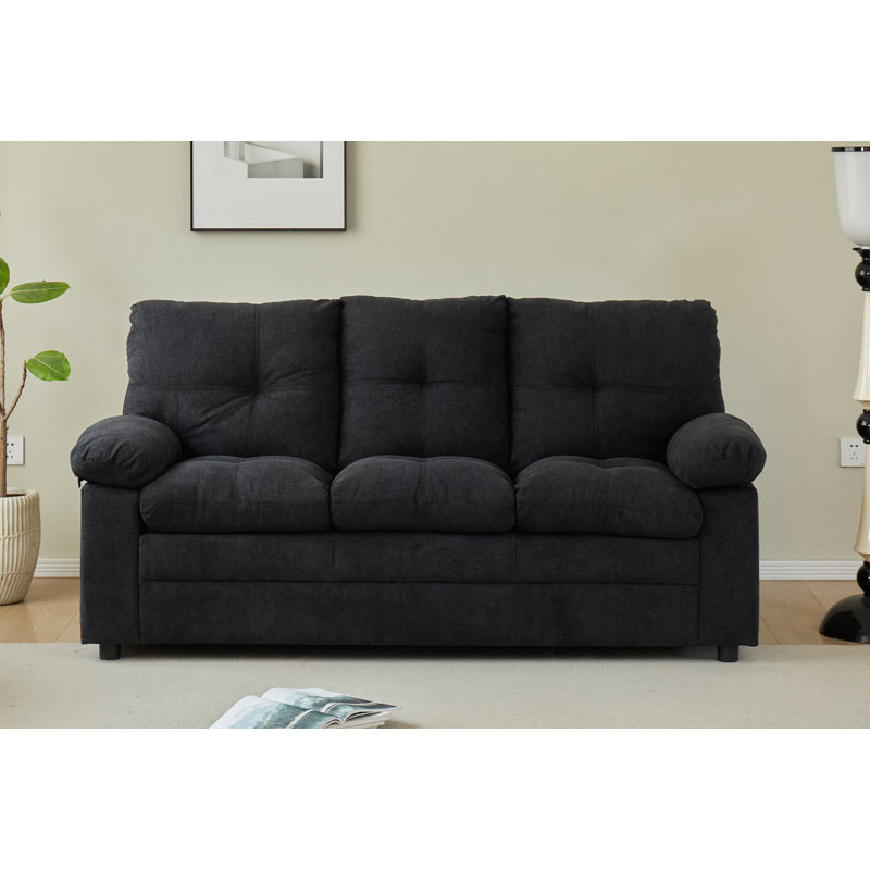 75.6" Upholstered Pillow Top Arm Sofa, Black