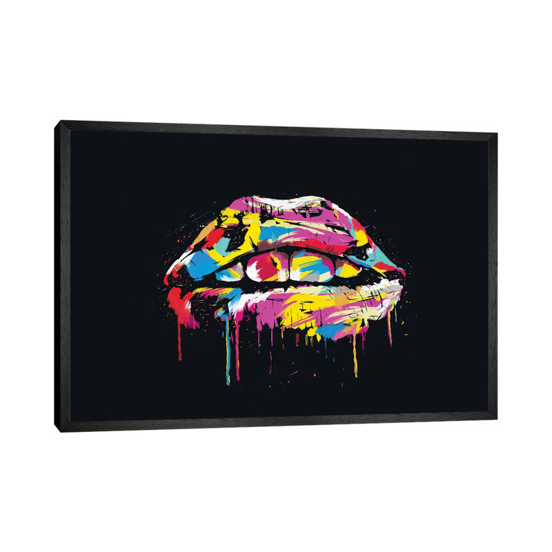 Colourful Lips by Balazs Solti - Print on Canvas, 101.6 cm H x 66.04 cm W, Black Framed