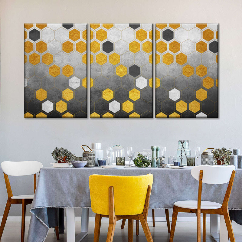 Abstract Geometric Hexagons Multi Piece Canvas Print, 12" H x 26" W x 1" D