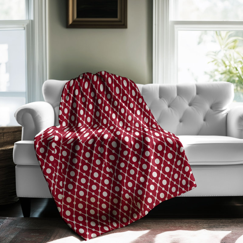 Red Dot Pattern - 1 Piece Premium Sherpa Blanket, 60" W x 80" L
