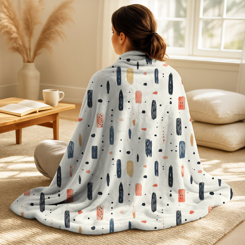 Boho Tribe Marks III - couverture en molleton noir abstrait, jeté chaud Boho