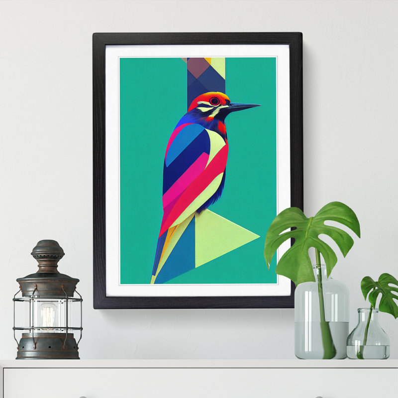 FRM-V0523-2946X Woodpecker Abstract Vol.2 - Single Picture Frame Print, Black, 64cm H x 46cm W x 2cm D