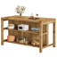Îlot de cuisine en bois massif de 150 cm avec 2 tablettes de rangement ouvertes, table de préparation autoportante de style campagnard à hauteur du comptoir-1422505242