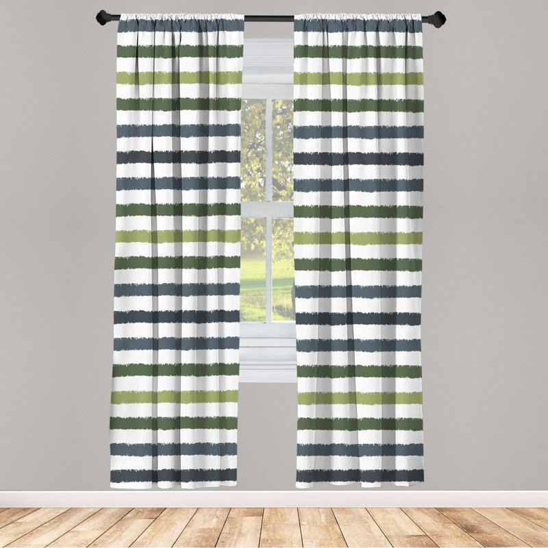 Microfiber Floral Semi-Sheer Rod Pocket Curtain Panels, 28" W x 95" L, Charcoal/Green