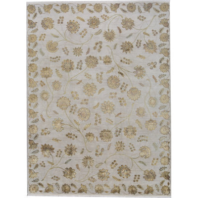 Hand-Knotted High-Quality Ivory and Ivory Area Rug