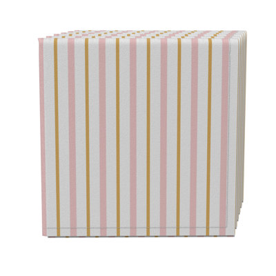 Fabric Textile Products, Inc. Napkin Set Of 4, 100% Cotton, 20X20", Gold And Pink Stripes