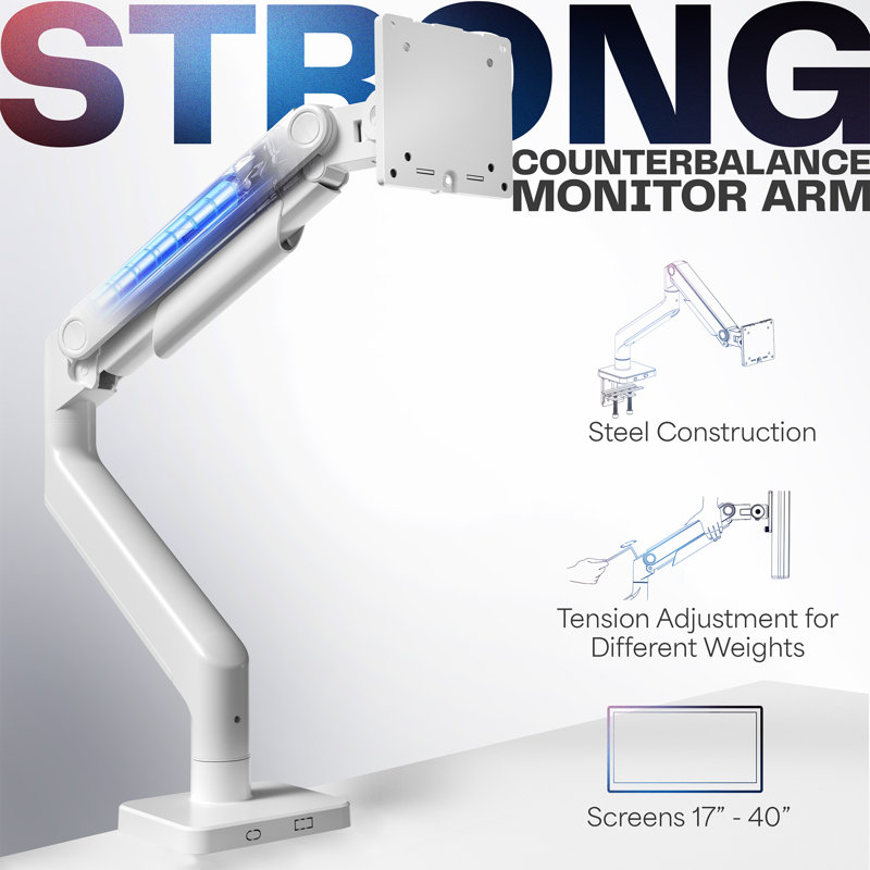 Vivo White Mechanical Arm Computer Monitor Desk Mount, Fits Ultrawides Up To 40"